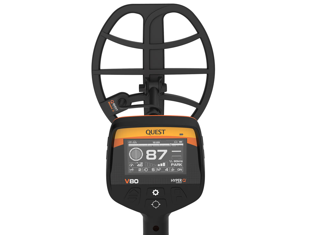 Quest V80 Double Blizzard Metalldetektor + gratis XPointer Max Pinpointer mit Magic Holster