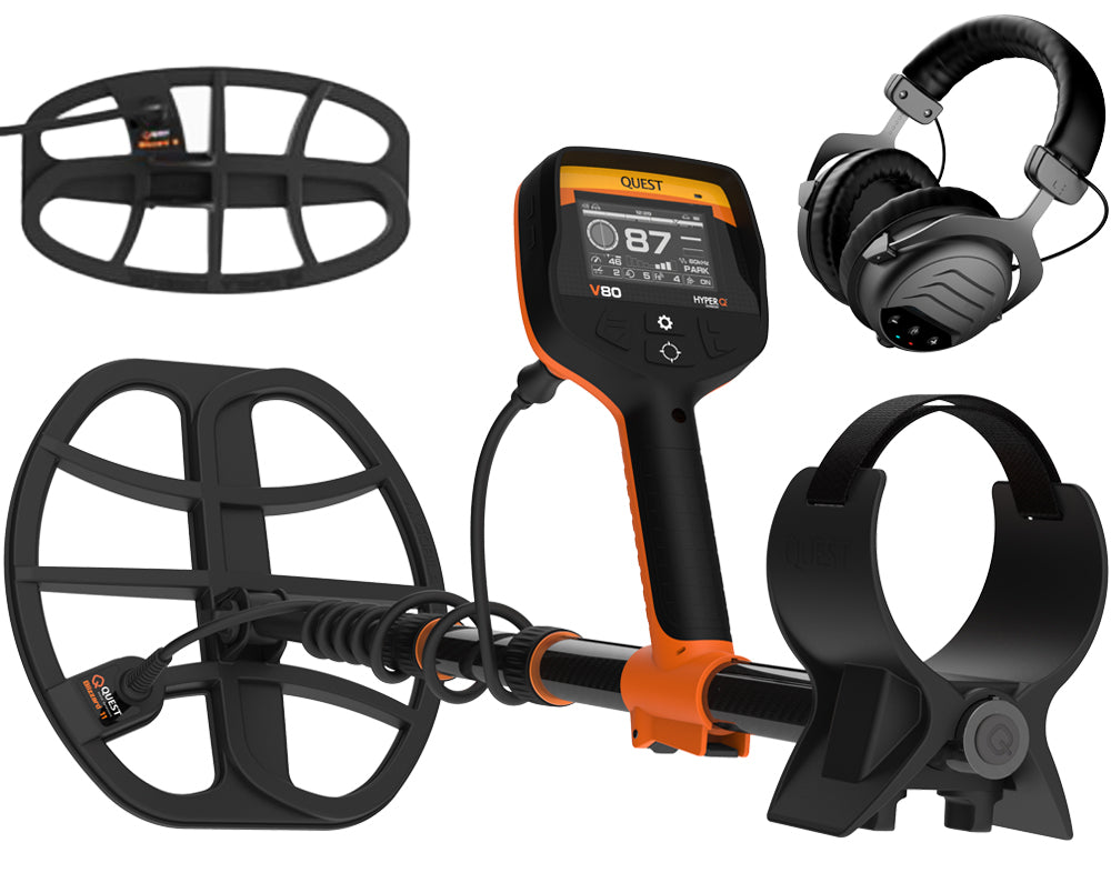 Quest V80 Double Blizzard Metalldetektor + gratis XPointer Max Pinpointer mit Magic Holster