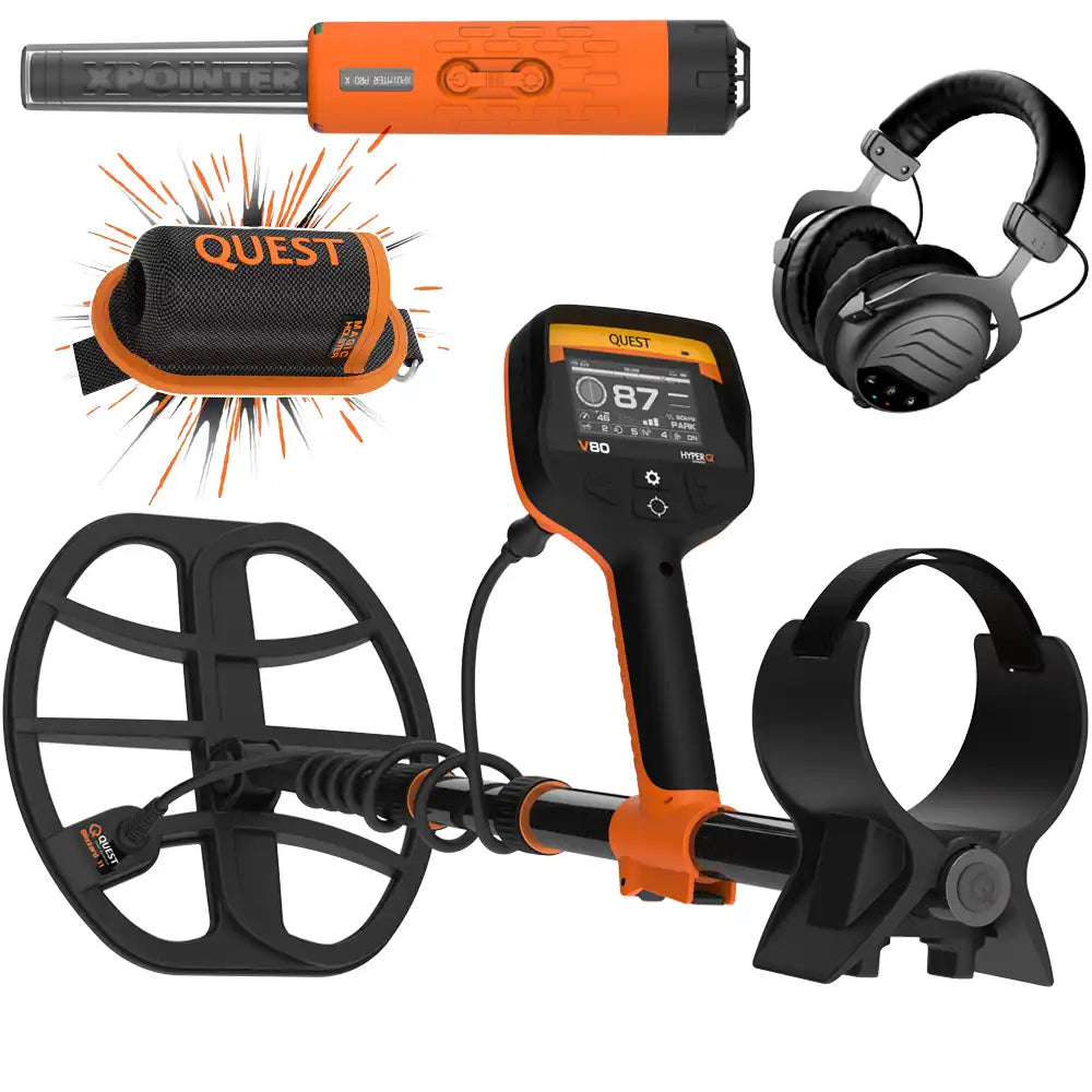 Quest V80 Metalldetektor + gratis XPointer Max Pinpointer mit Magic Holster