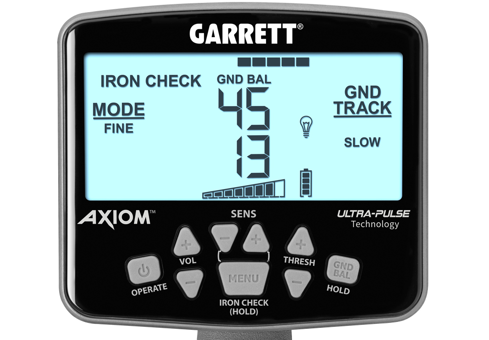 Garrett Axiom Metalldetektor mit MS-2 Kopfhörer, 13" Mono und 11" DD Suchspule