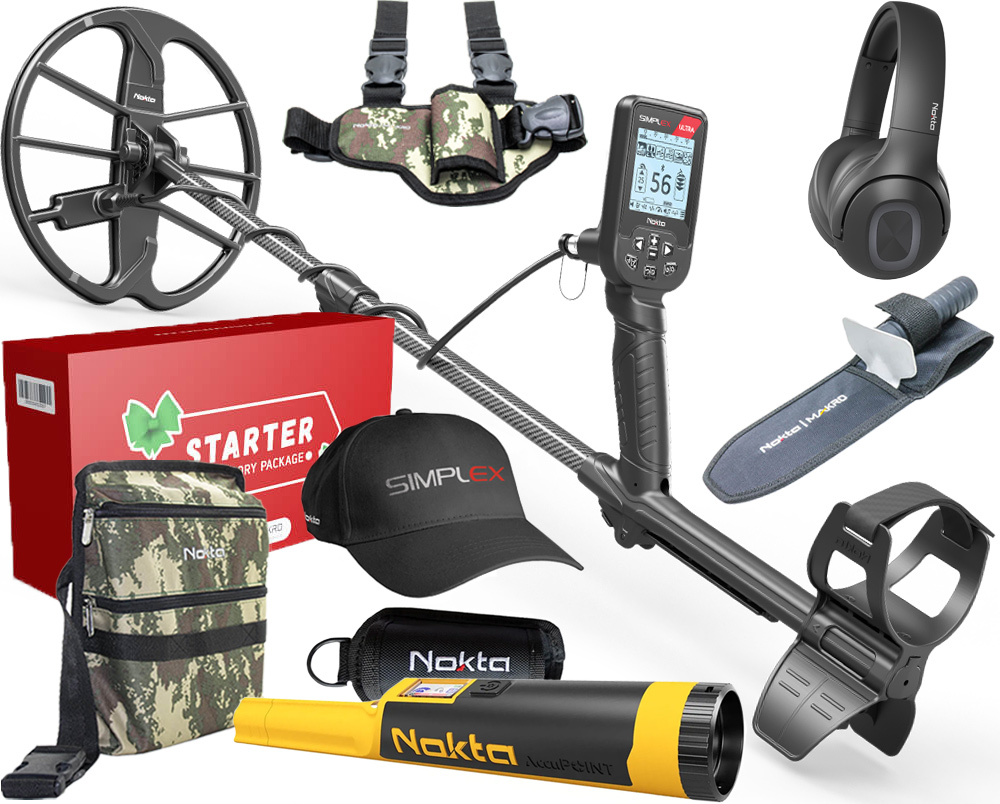 Nokta Simplex Ultra Metalldetektor mit Bluetooth Kopfhörer, AccuPOINT Pinpointer und gratis Starter Accessory Package